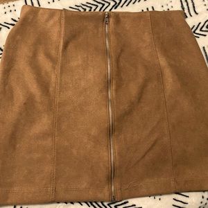 Tan mini skirt with front zip